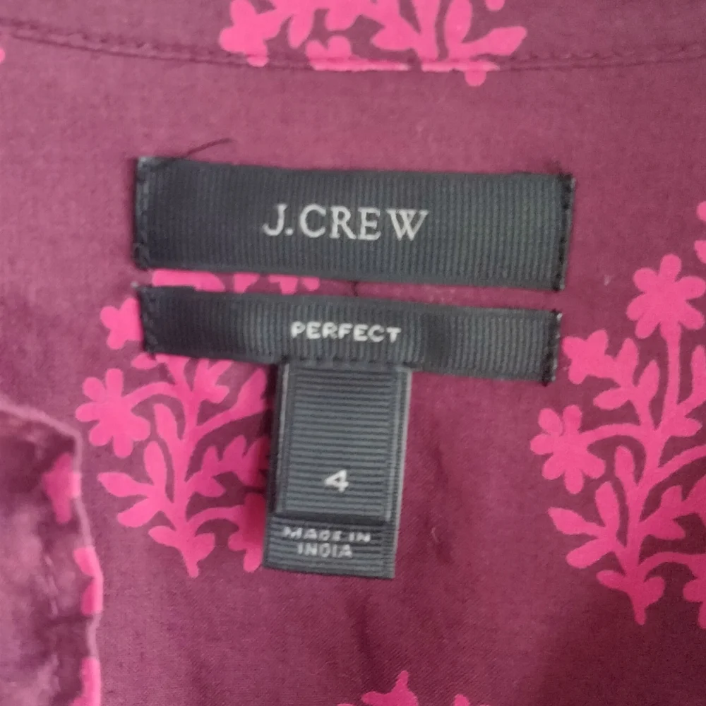 J. Crew Size 4 Perfect Fit Women's Pink Floral Button-Up Shirt